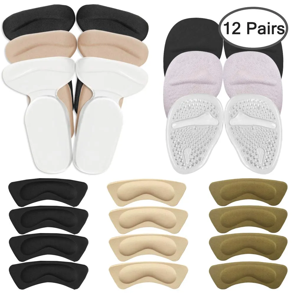 12 Pairs Heel Grips Liner, AIFUDA High Heel Pads High Heel Forefoot Cushions Inserts for Loose Shoes, Foot Care Protection