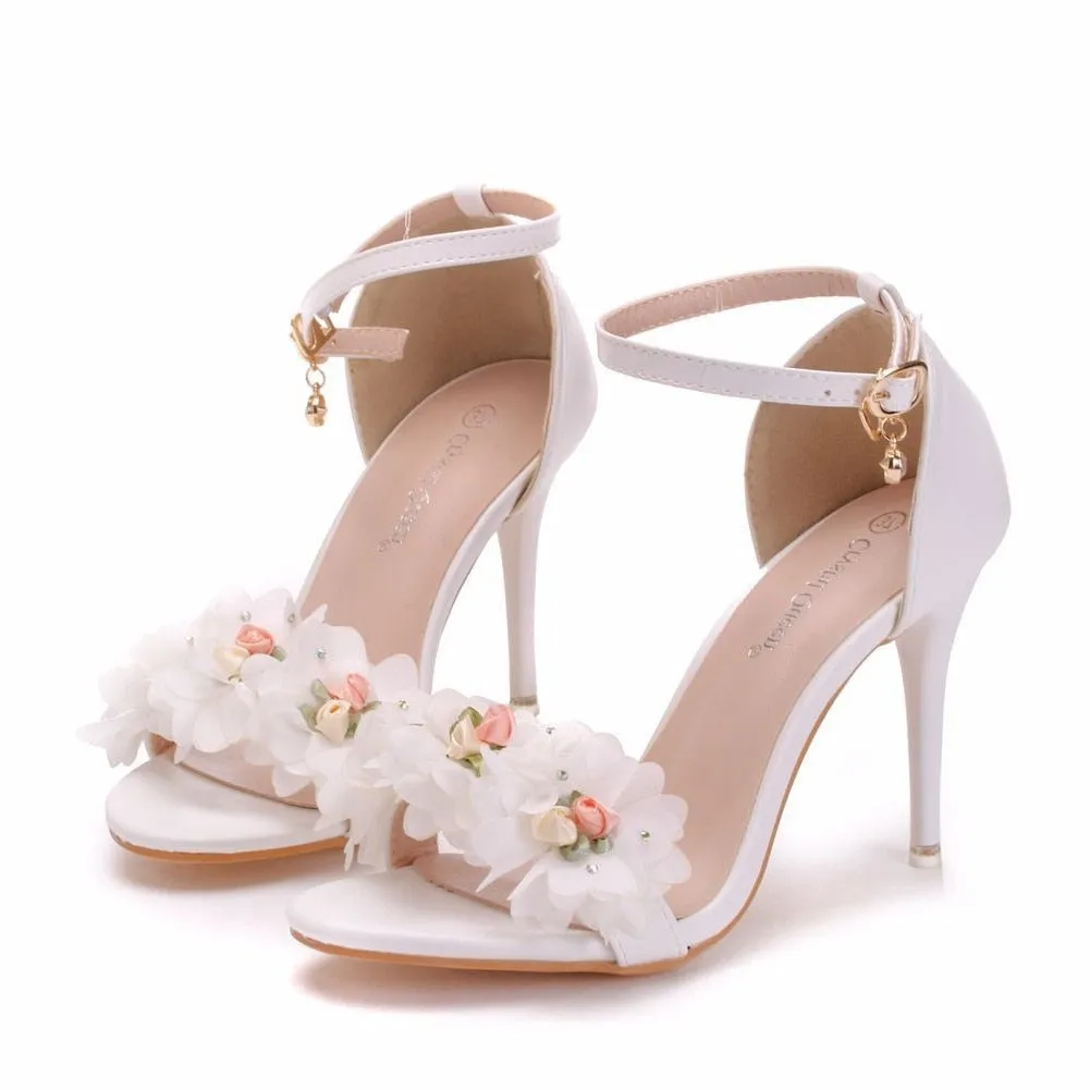 Amozae-  New White Flower Dance Shoes High Heels Women   Show Sandals Ladies Party Club Shoes Wedding New Female Dress Shoes H0043