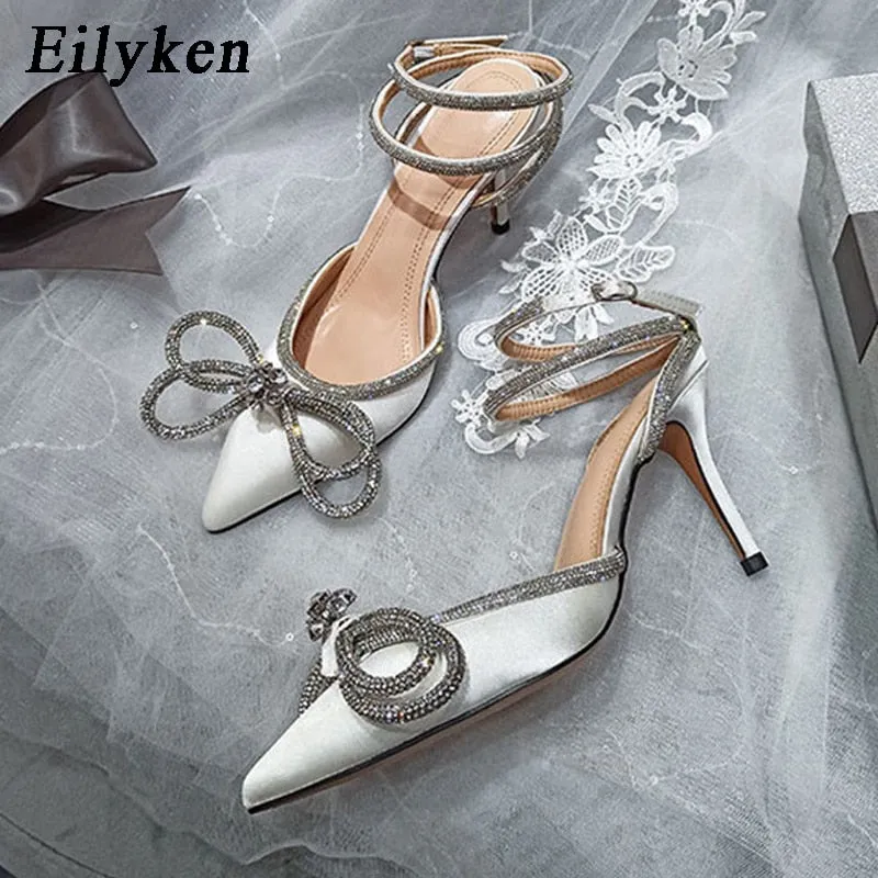 Amozae- Style Glitter Rhinestones Silk Women Pumps Crystal bowknot Satin Spring Autumn Lady Shoes High heels Party Prom Shoes
