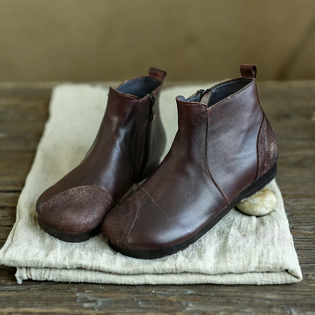Autumn Winter Leather Retro Handmade Casual Women's Boots | Gift Shoes