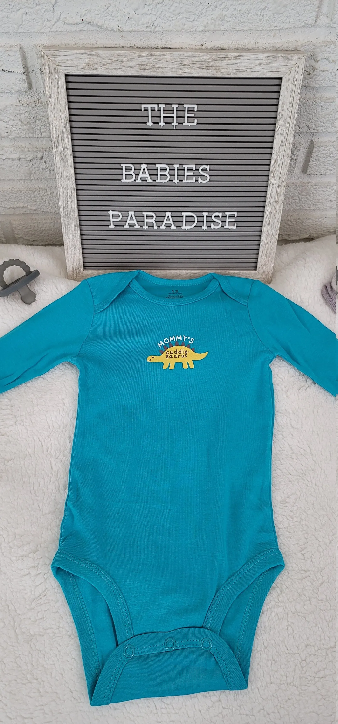 Baby Boy Long sleeve Onesie, Baby Boy Onesie, Dino Design Onesie,  Blue Onesie, 12 month Baby Boy Onesie