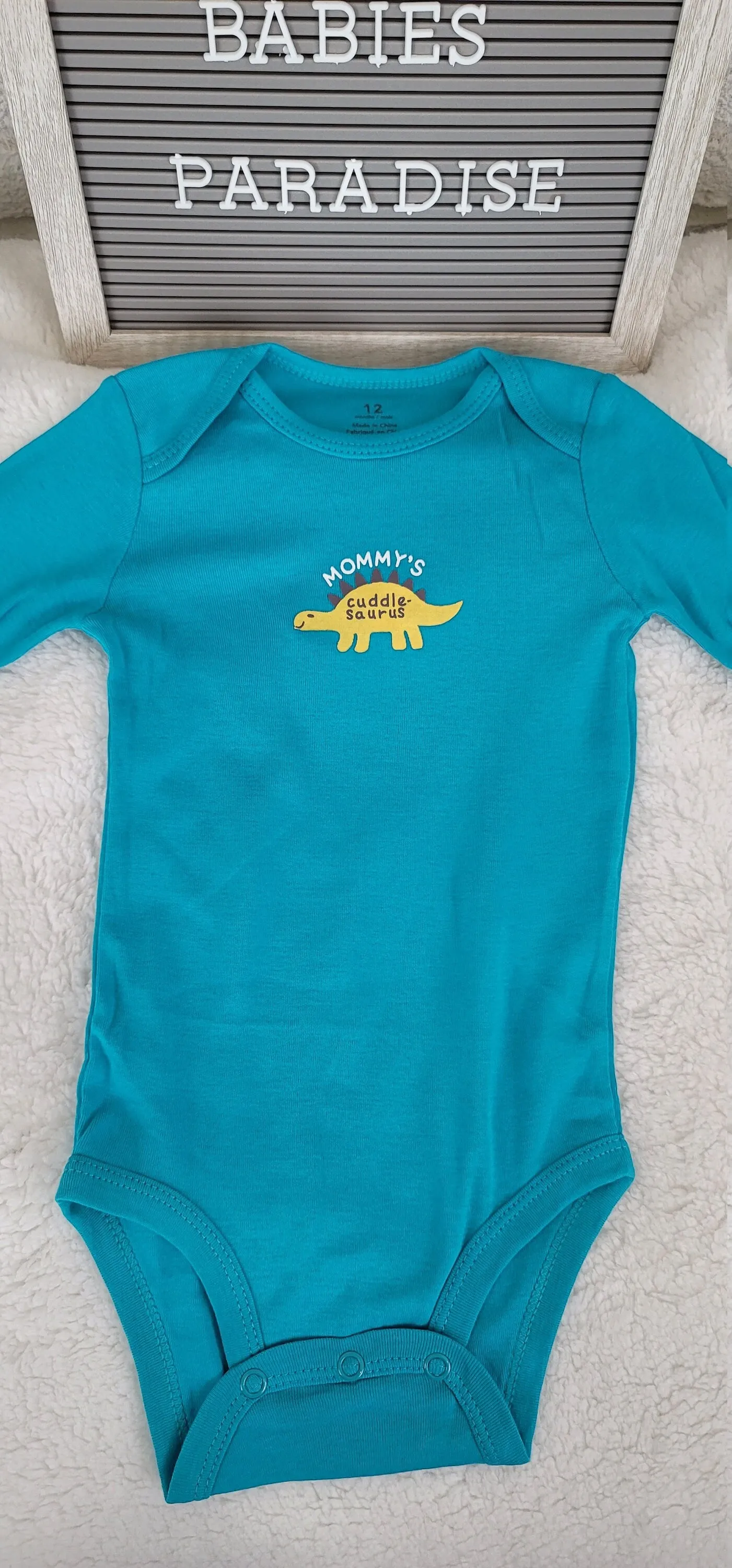 Baby Boy Long sleeve Onesie, Baby Boy Onesie, Dino Design Onesie,  Blue Onesie, 12 month Baby Boy Onesie