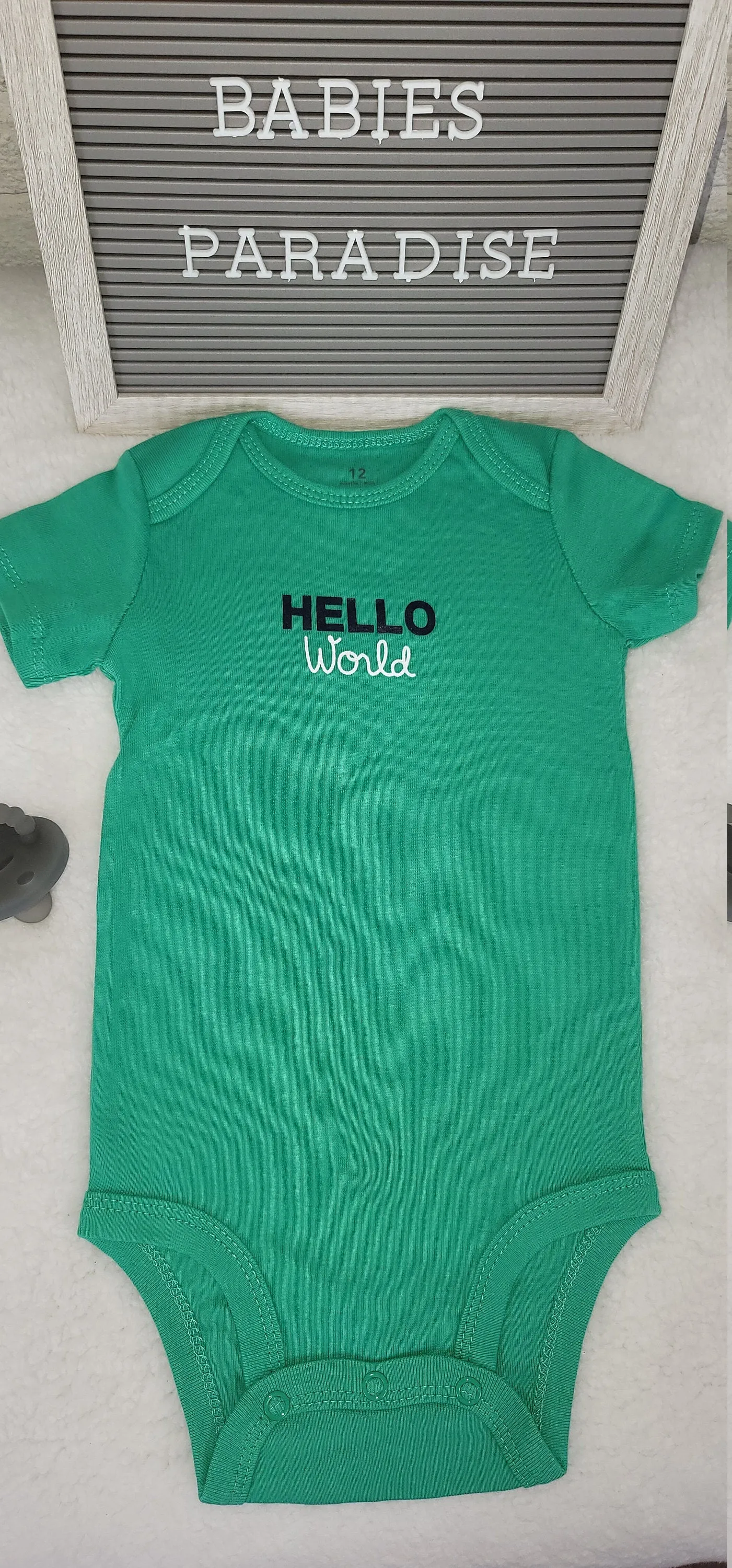 Baby Boy Onesie, Hello World Design Onesie,  Green Onesie, 12 month Baby Boy Onesie, Cute Onesie, Trendy onesie, Stylish Bodysuit