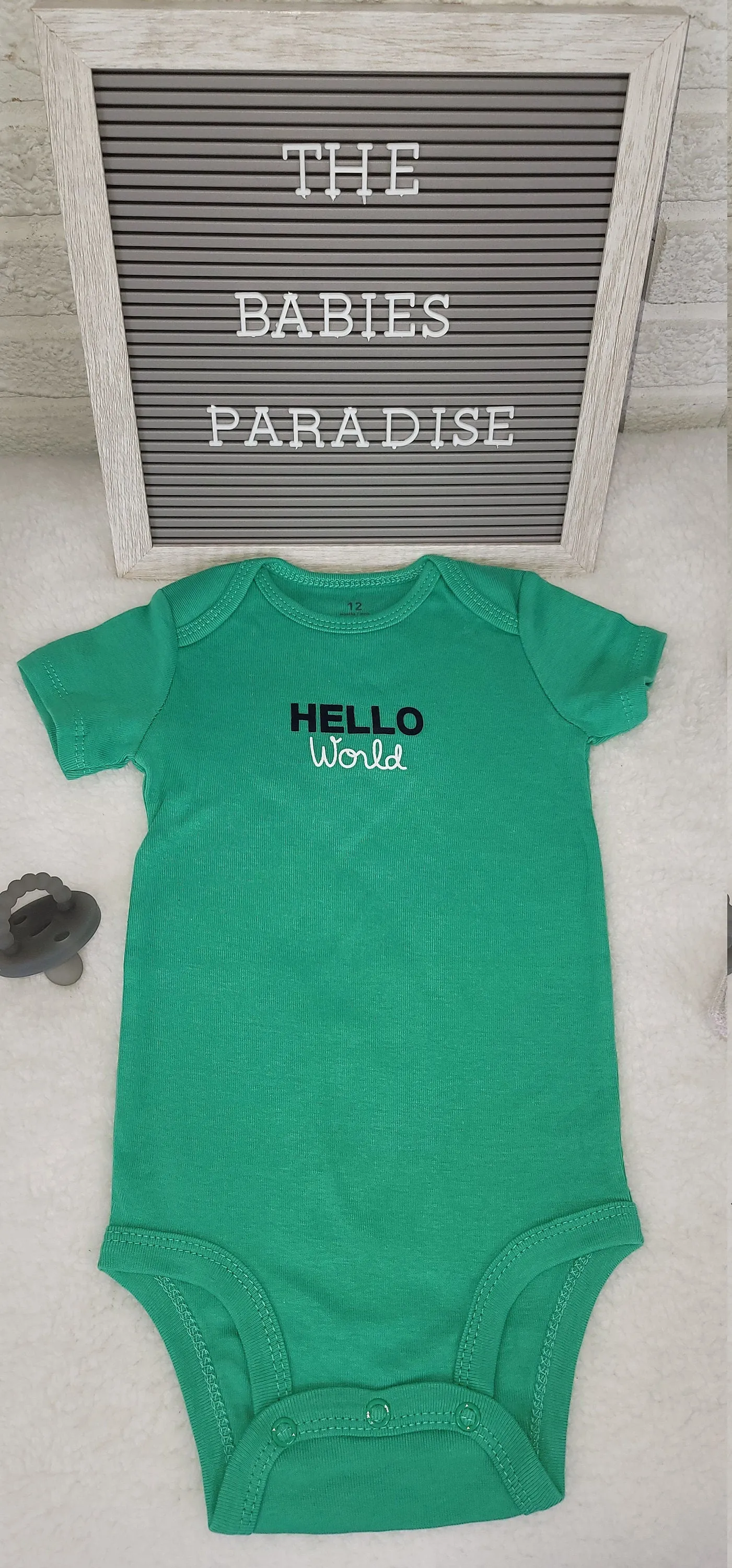 Baby Boy Onesie, Hello World Design Onesie,  Green Onesie, 12 month Baby Boy Onesie, Cute Onesie, Trendy onesie, Stylish Bodysuit