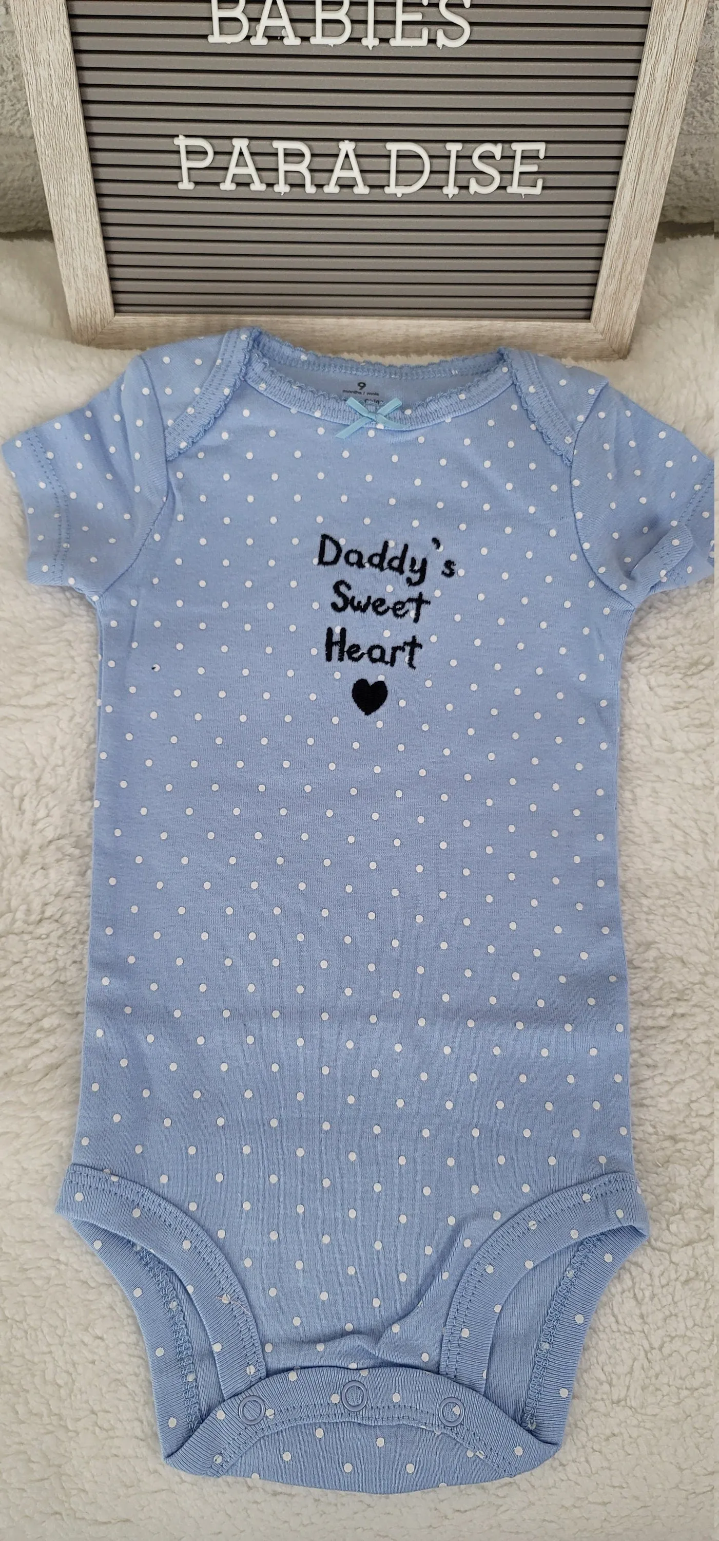 Baby Girl Onesie, Daddy's Sweet Heart Onesie, White Dots Blue Onesie, 9 month Baby Girl Onesie
