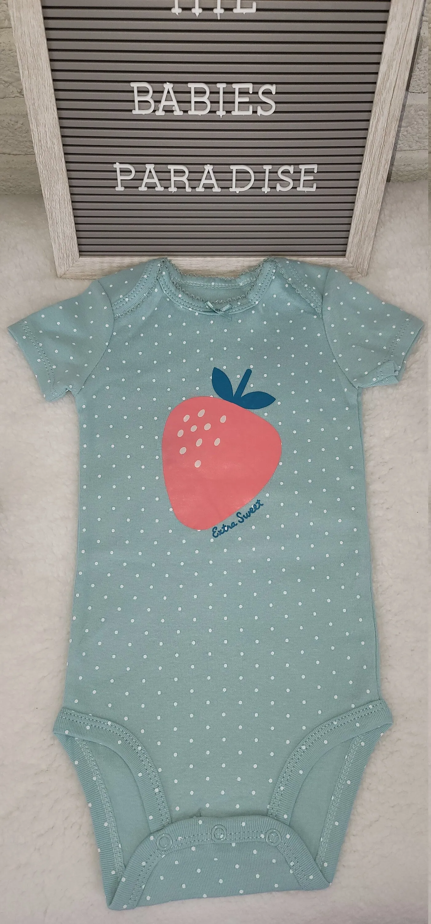 Baby Girl Onesie, Strawberry Design Onesie,  White Dots Onesie, 12 month Baby Girl Onesie