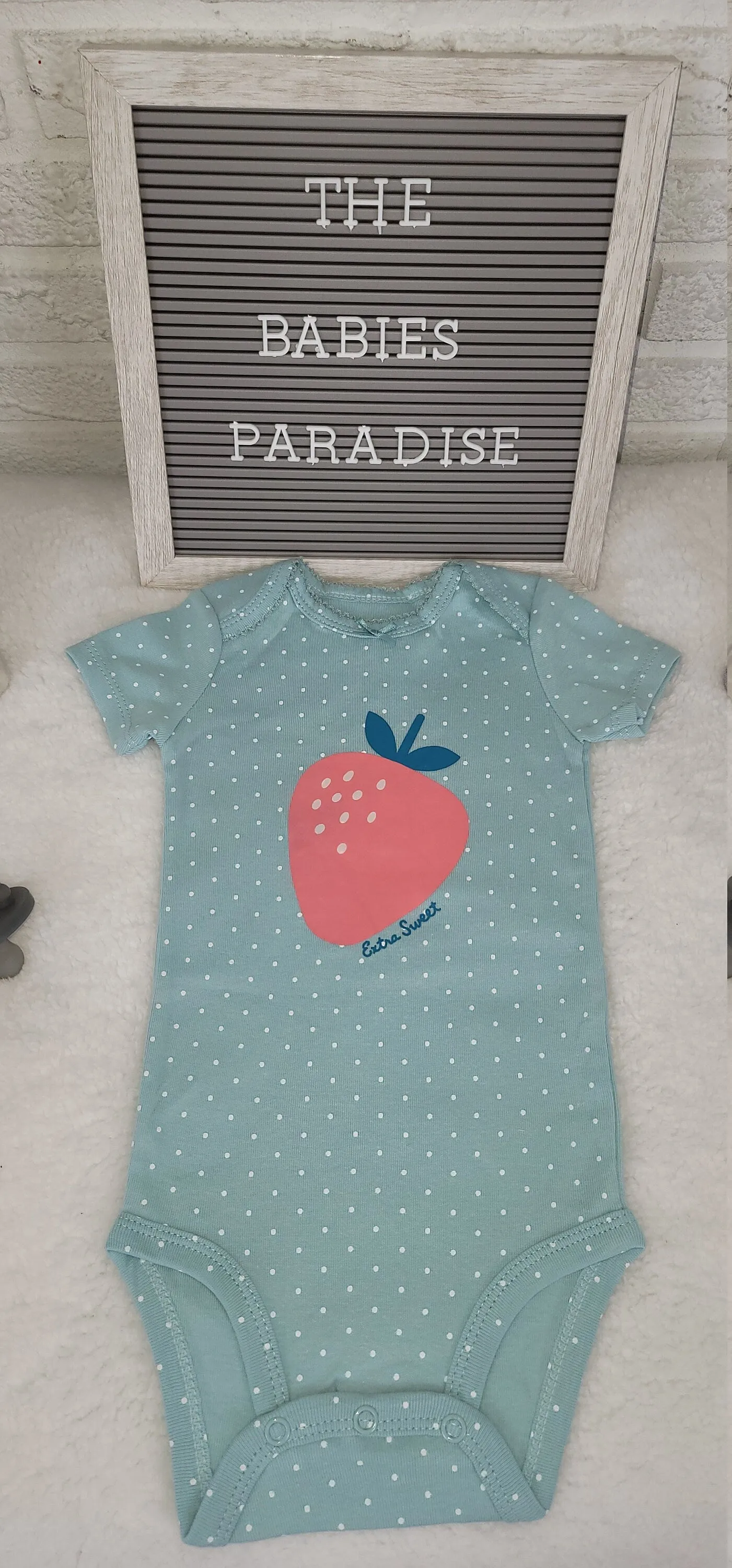 Baby Girl Onesie, Strawberry Design Onesie,  White Dots Onesie, 12 month Baby Girl Onesie