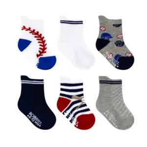 Baseball Fan 6 Pack Infant Crew Socks