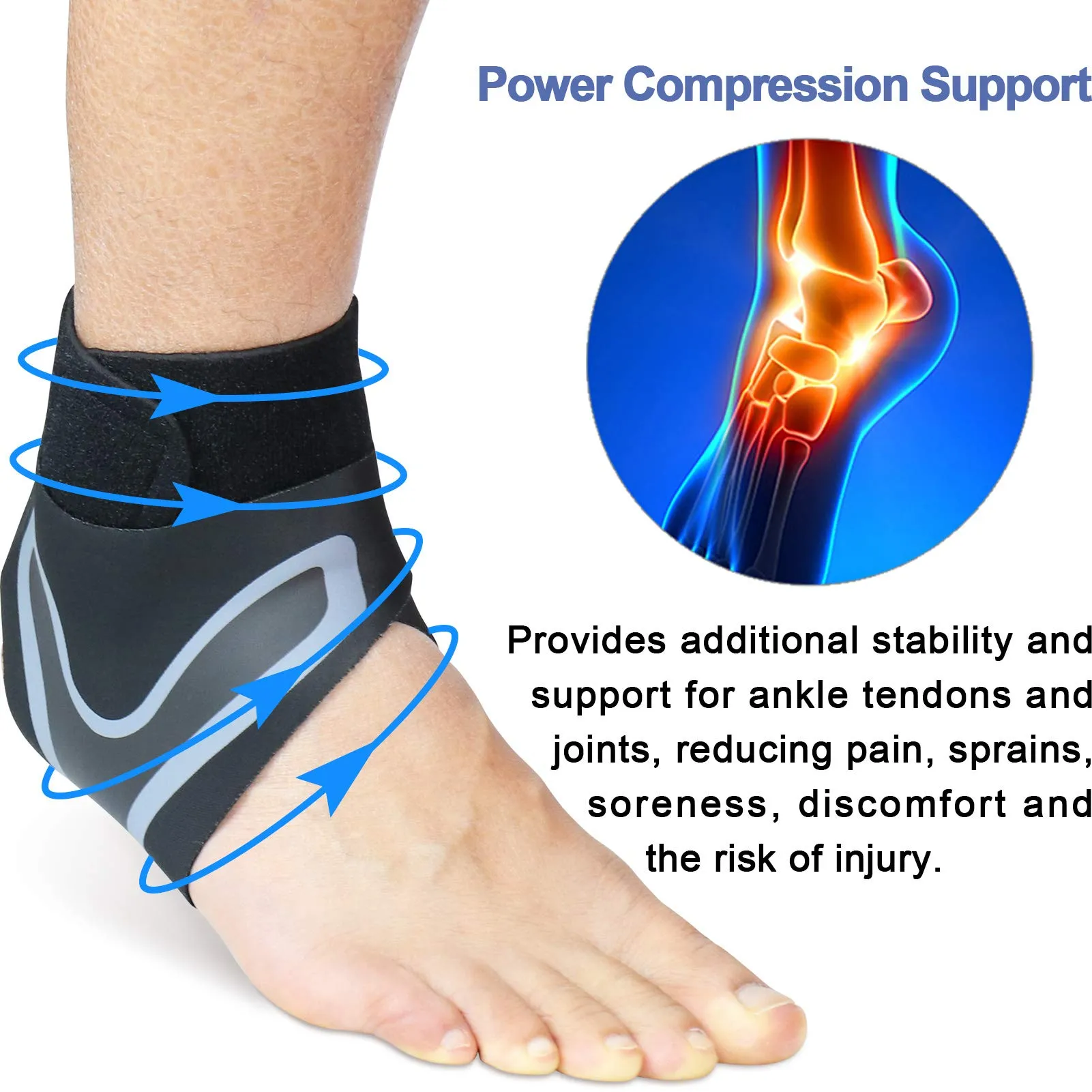 Beister 1 Pair Ankle Support Breathable Neoprene Compression Ankle Brace for Men and Women, Elastic Sprain Foot Sleeve for Sports Protect, Arthritis, Plantar Fasciitis, Achilles tendonitis, Recovery Black Medium (Pack of 2)