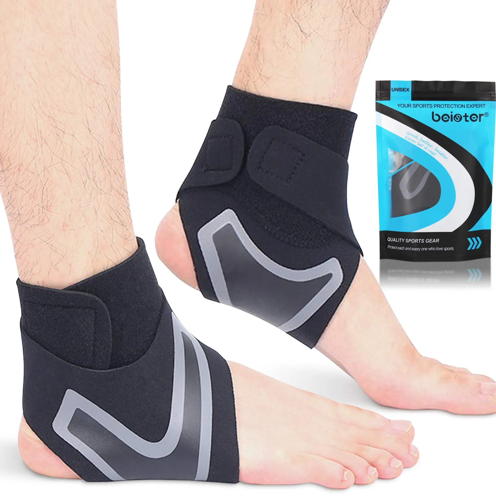 Beister 1 Pair Ankle Support Breathable Neoprene Compression Ankle Brace for Men and Women, Elastic Sprain Foot Sleeve for Sports Protect, Arthritis, Plantar Fasciitis, Achilles tendonitis, Recovery Black Medium (Pack of 2)