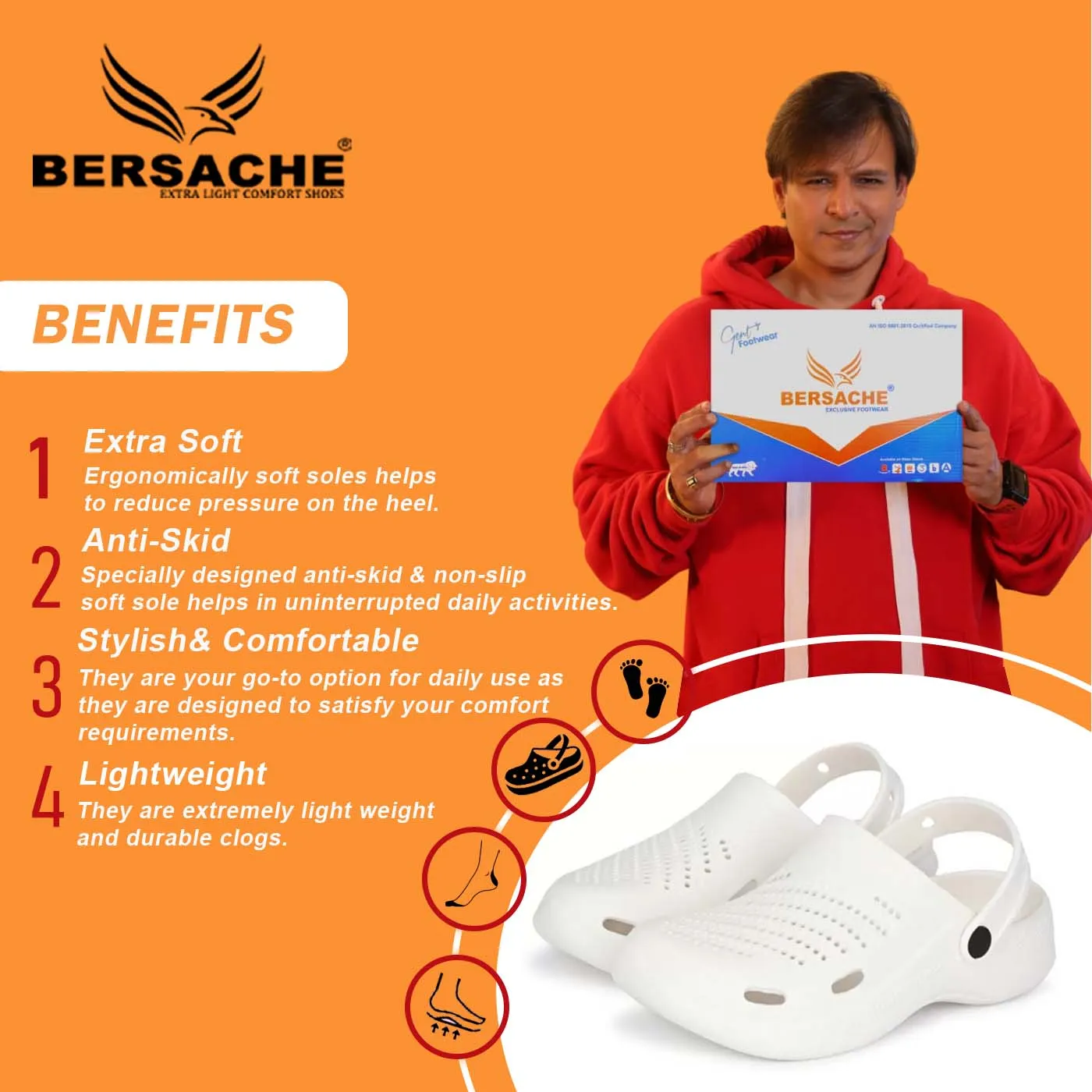 Bersache Extra Soft Classic Casual with  Regular wear with Ultra Soft & Flexibility Technology Clogs for Men's & Boy's- 6010- White