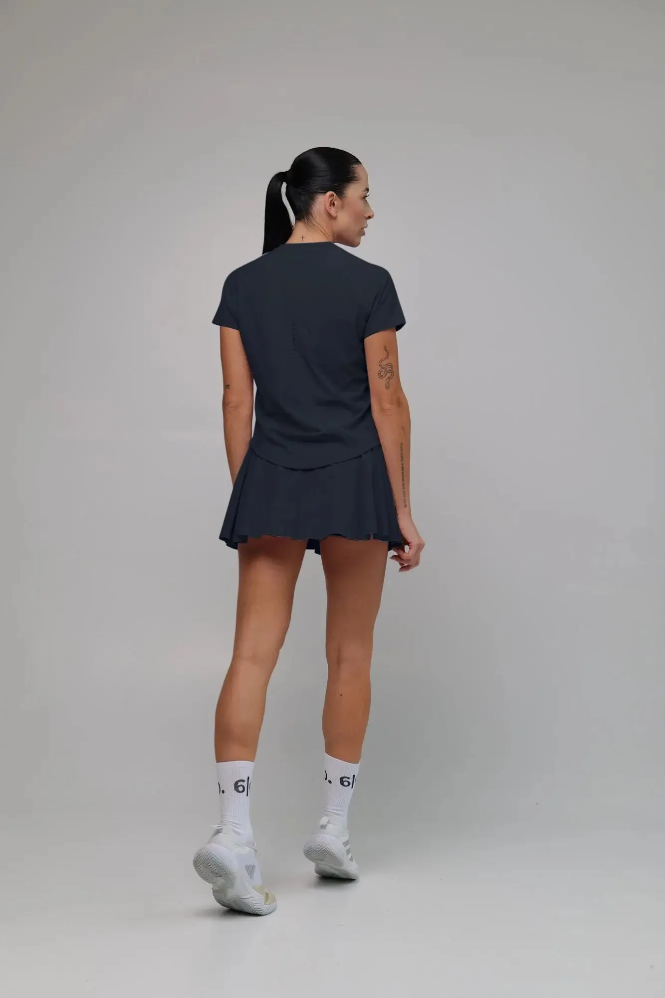 Black stretchy material shirt and skirt set (without bra)