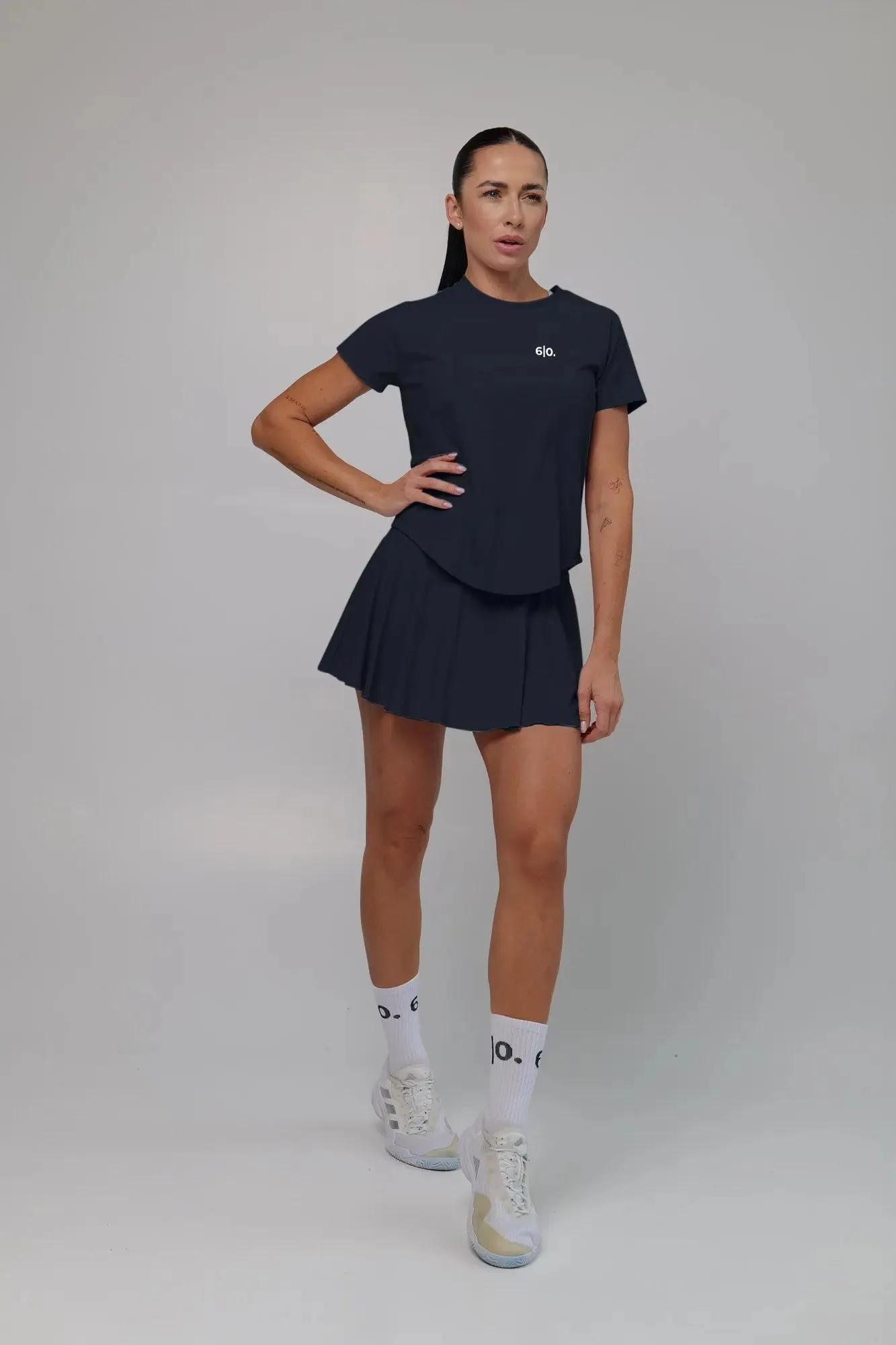 Black stretchy material shirt and skirt set (without bra)