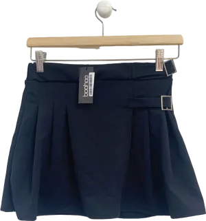 Boohoo Black Crepe Pleated Buckle Detail Tennis Skirt UK 10
