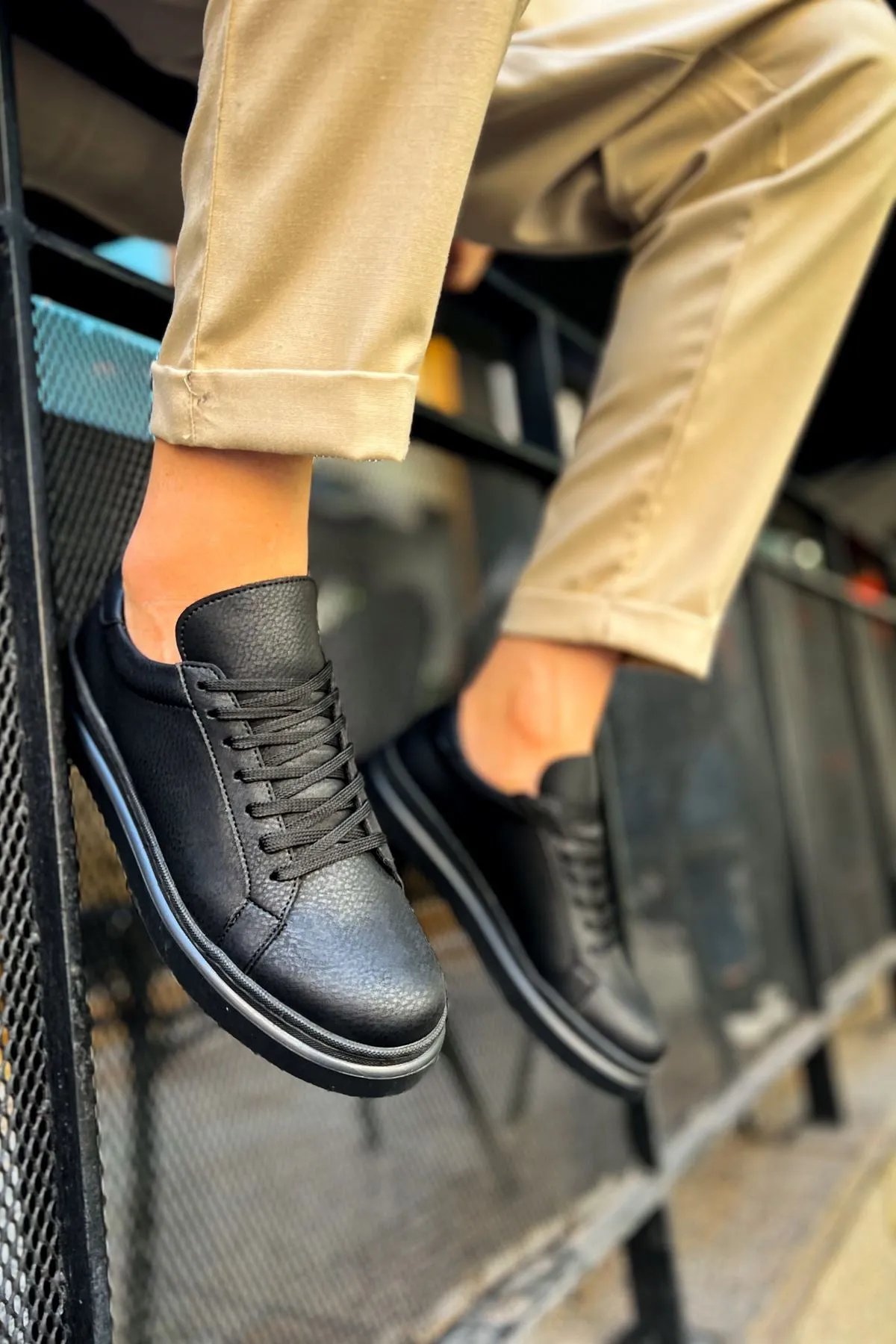 CH979 Santoni CRT Sport Men's Sneakers Shoes BLACK