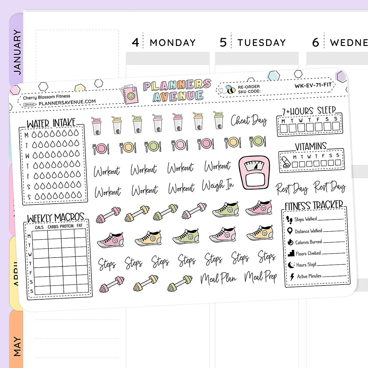 Cherry Blossoms Fitness Planner Stickers