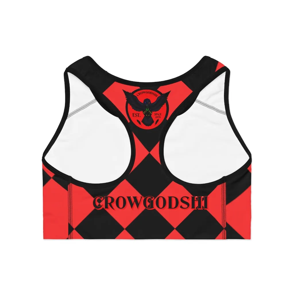 Crowgodshi Designer Red & Black Piece Checkered Board Sports Bra