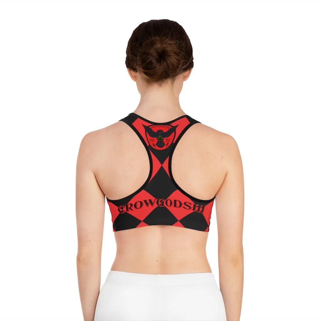 Crowgodshi Designer Red & Black Piece Checkered Board Sports Bra