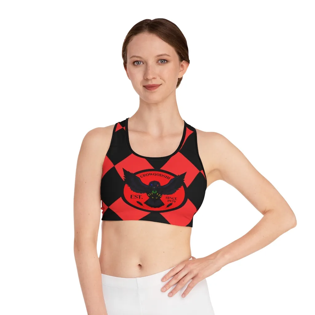 Crowgodshi Designer Red & Black Piece Checkered Board Sports Bra