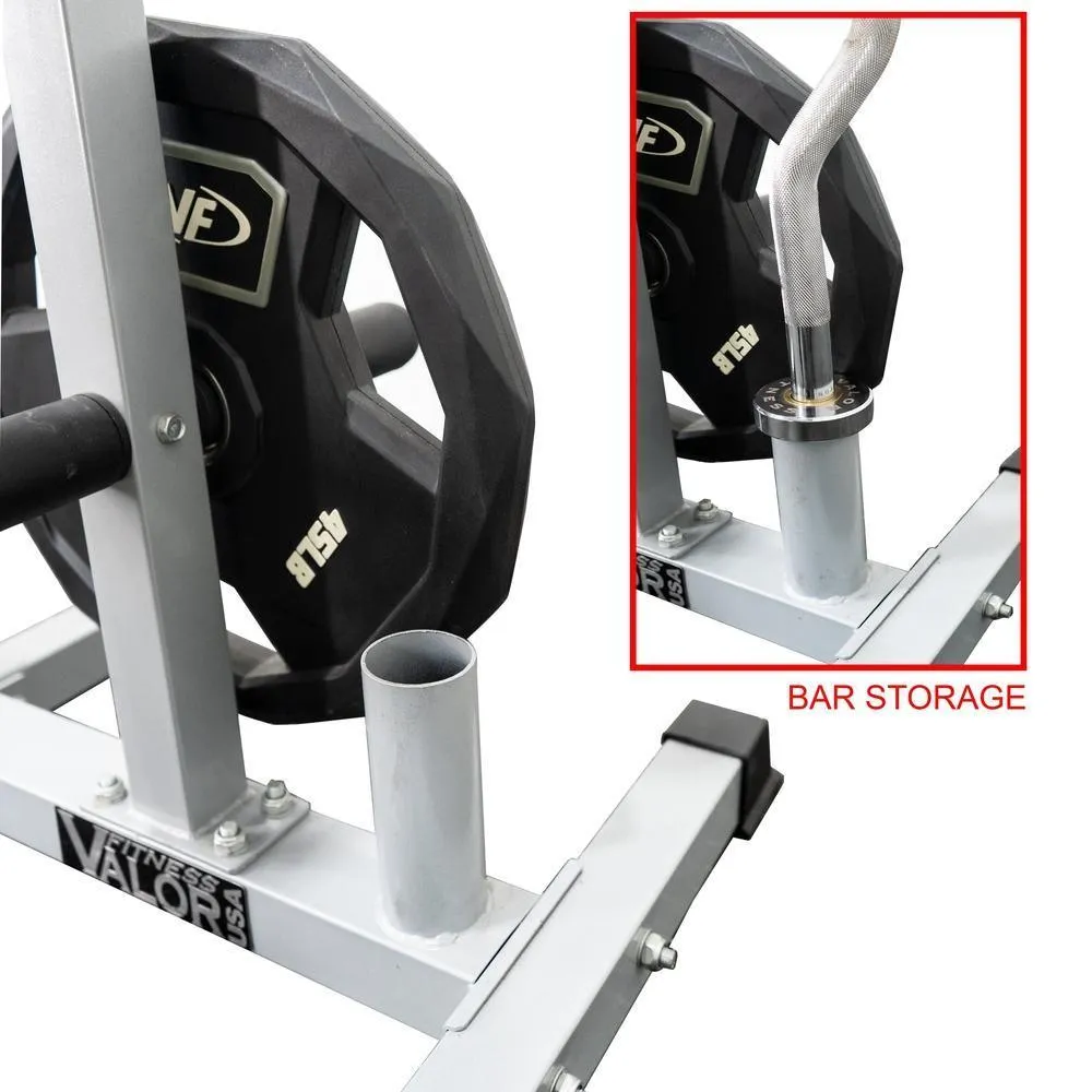 Curl Bar Stand w/ Olympic Plate and Barbell Storage