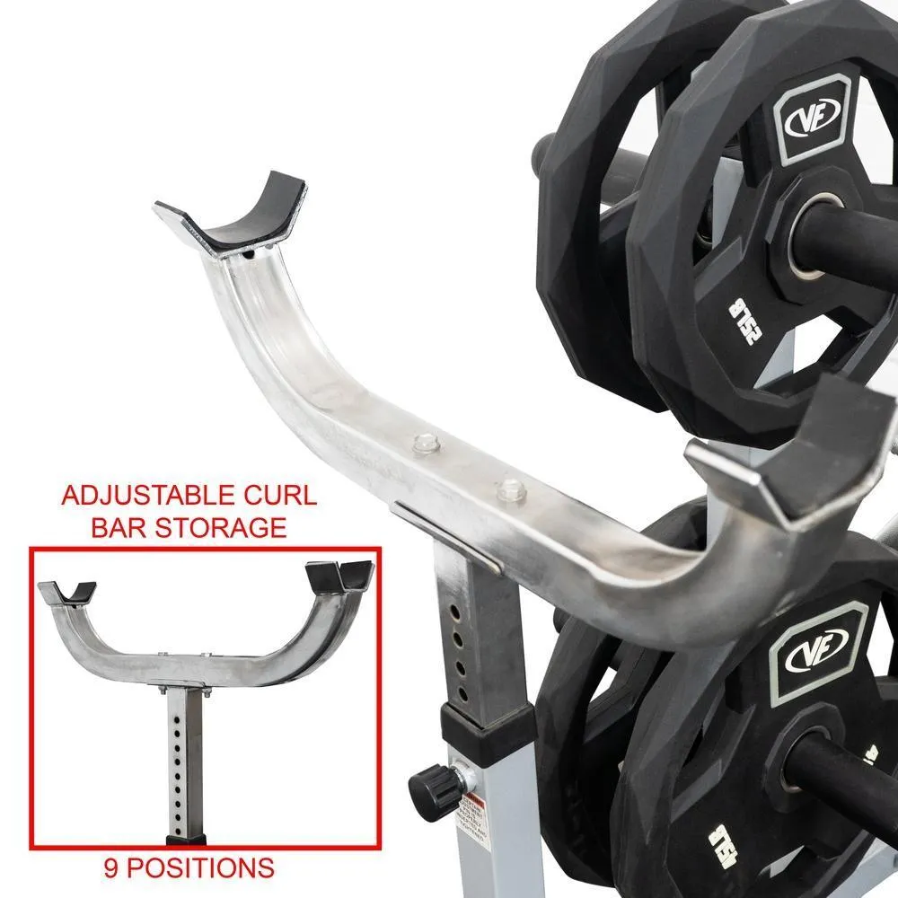 Curl Bar Stand w/ Olympic Plate and Barbell Storage