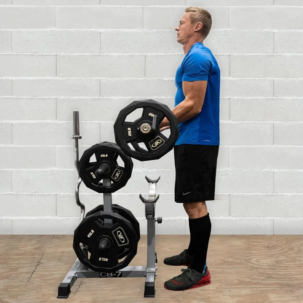 Curl Bar Stand w/ Olympic Plate and Barbell Storage