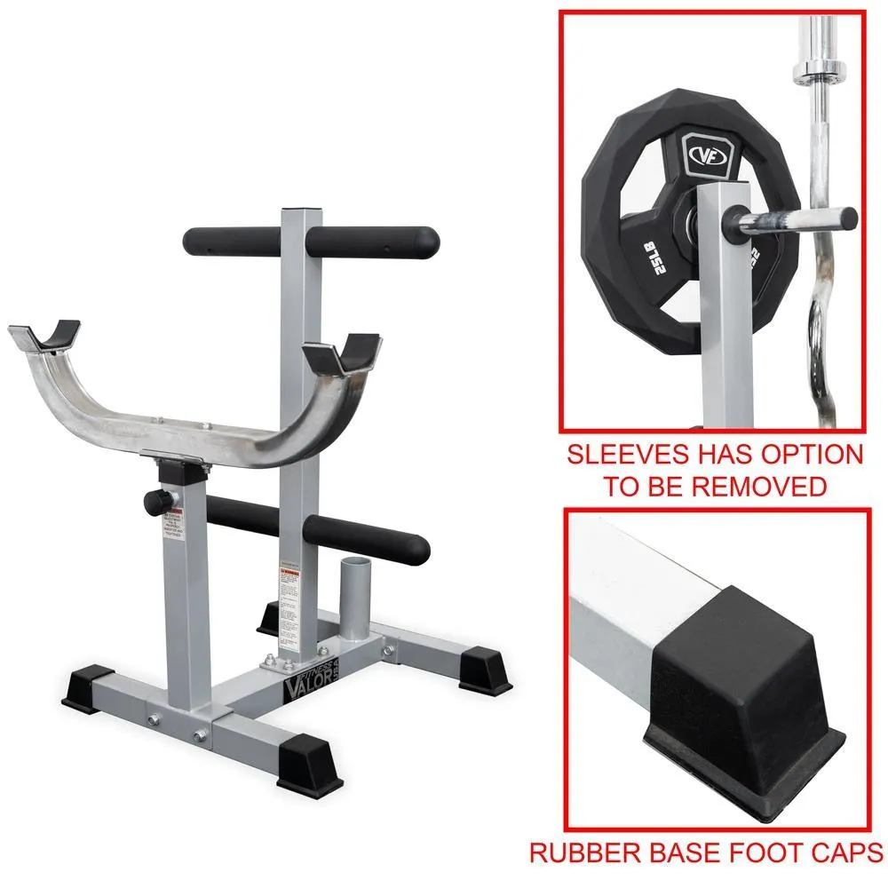 Curl Bar Stand w/ Olympic Plate and Barbell Storage