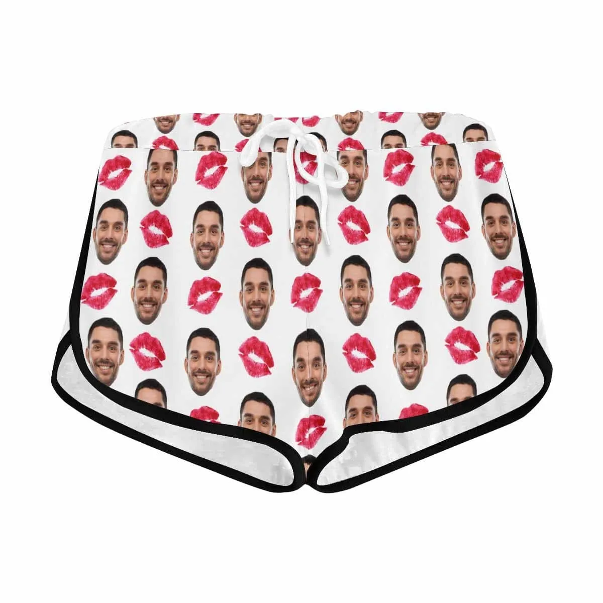 Custom Husband Face Red Lips White Background Board Shorts Swim Trunks Personalized Women's Casual Yoga Shorts