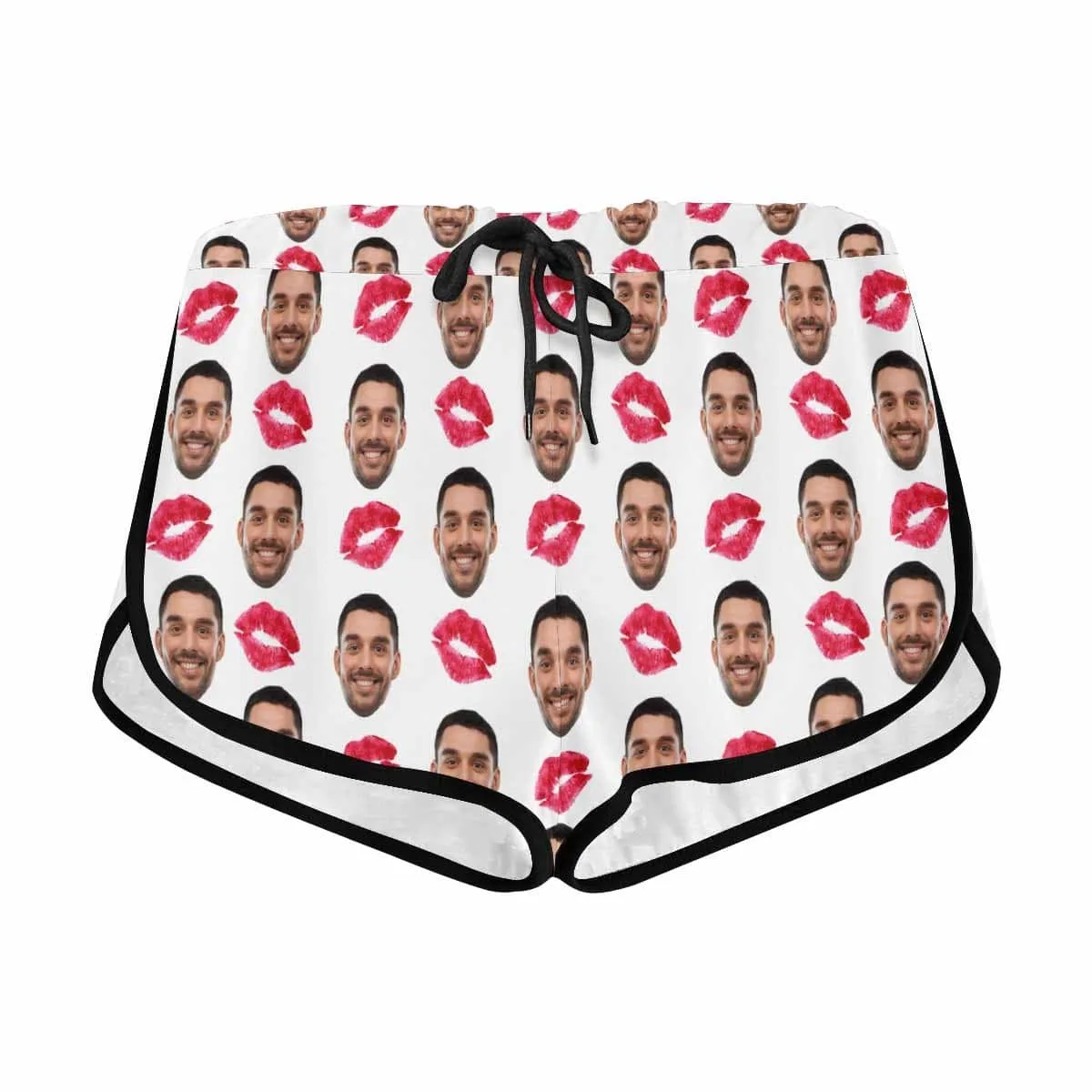 Custom Husband Face Red Lips White Background Board Shorts Swim Trunks Personalized Women's Casual Yoga Shorts