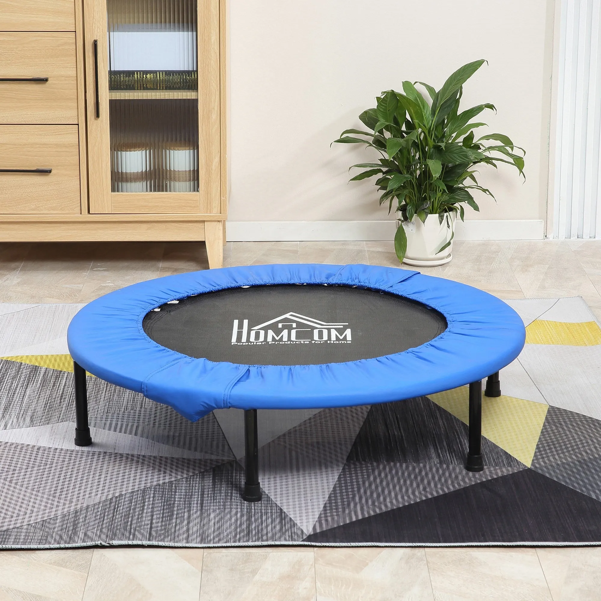 EASYCOMFORT Trampolino Elastico Fitness Pieghevole da Giardino, Φ101.5 x 23cm, Blu e Nero
