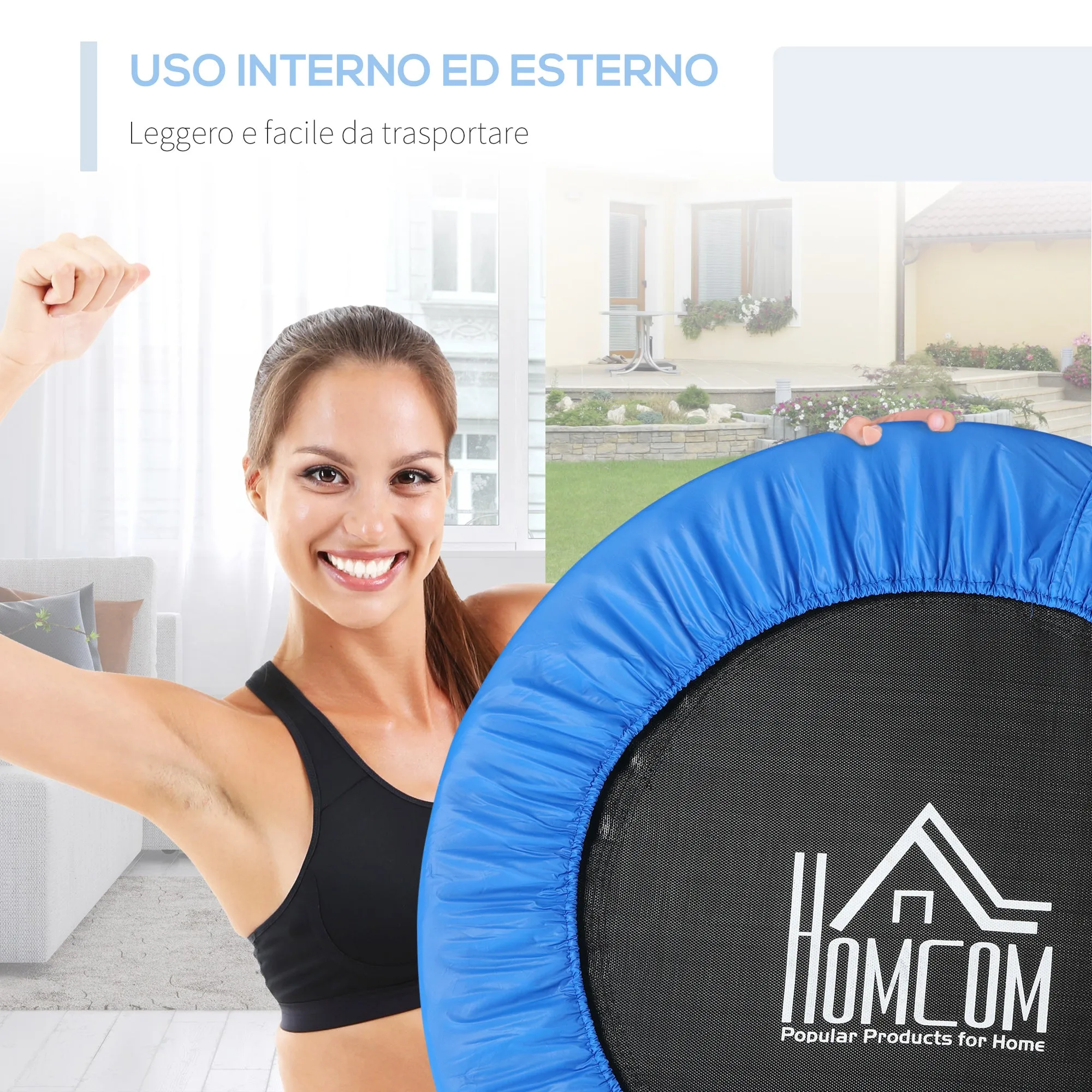 EASYCOMFORT Trampolino Elastico Fitness Pieghevole da Giardino, Φ101.5 x 23cm, Blu e Nero