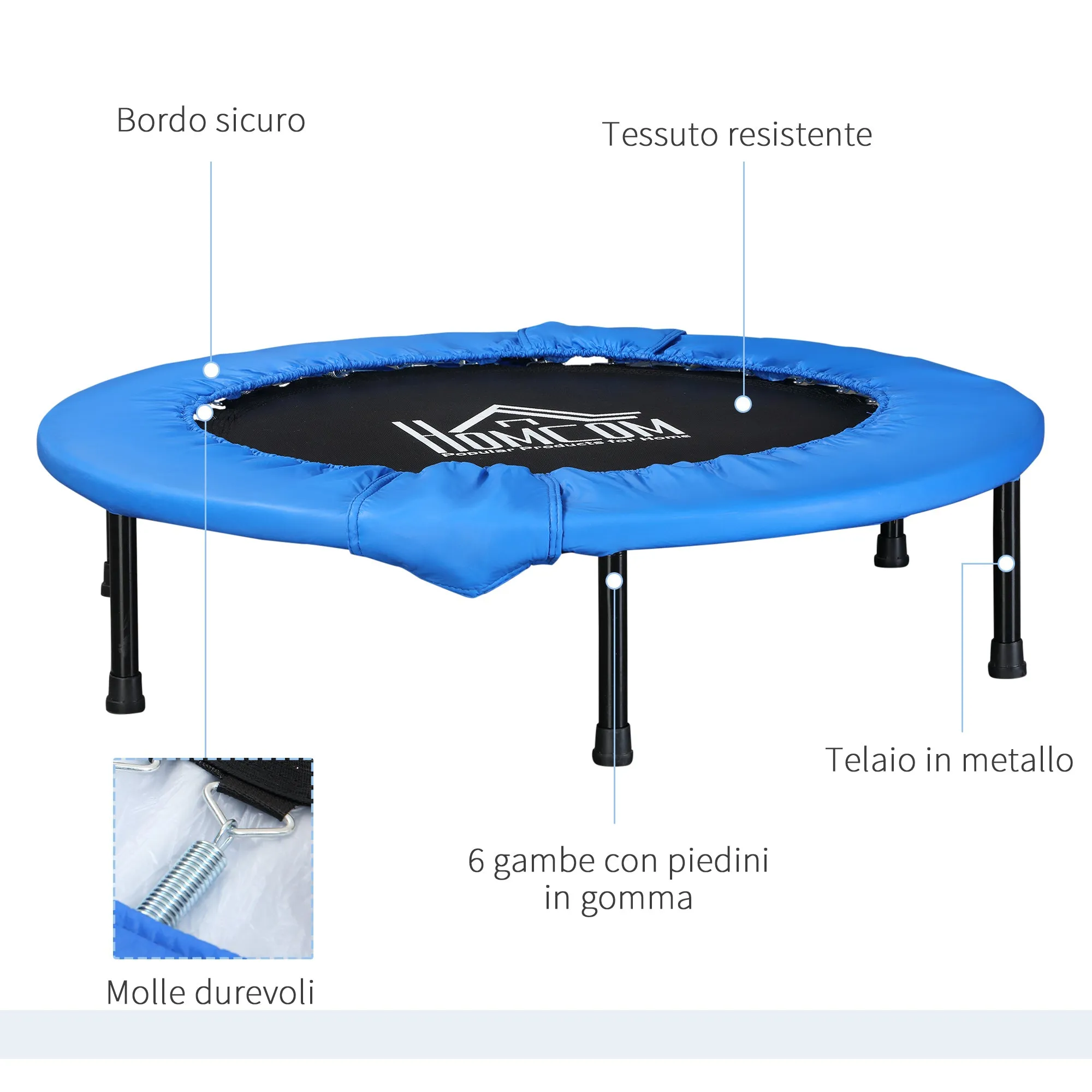 EASYCOMFORT Trampolino Elastico Fitness Pieghevole da Giardino, Φ101.5 x 23cm, Blu e Nero