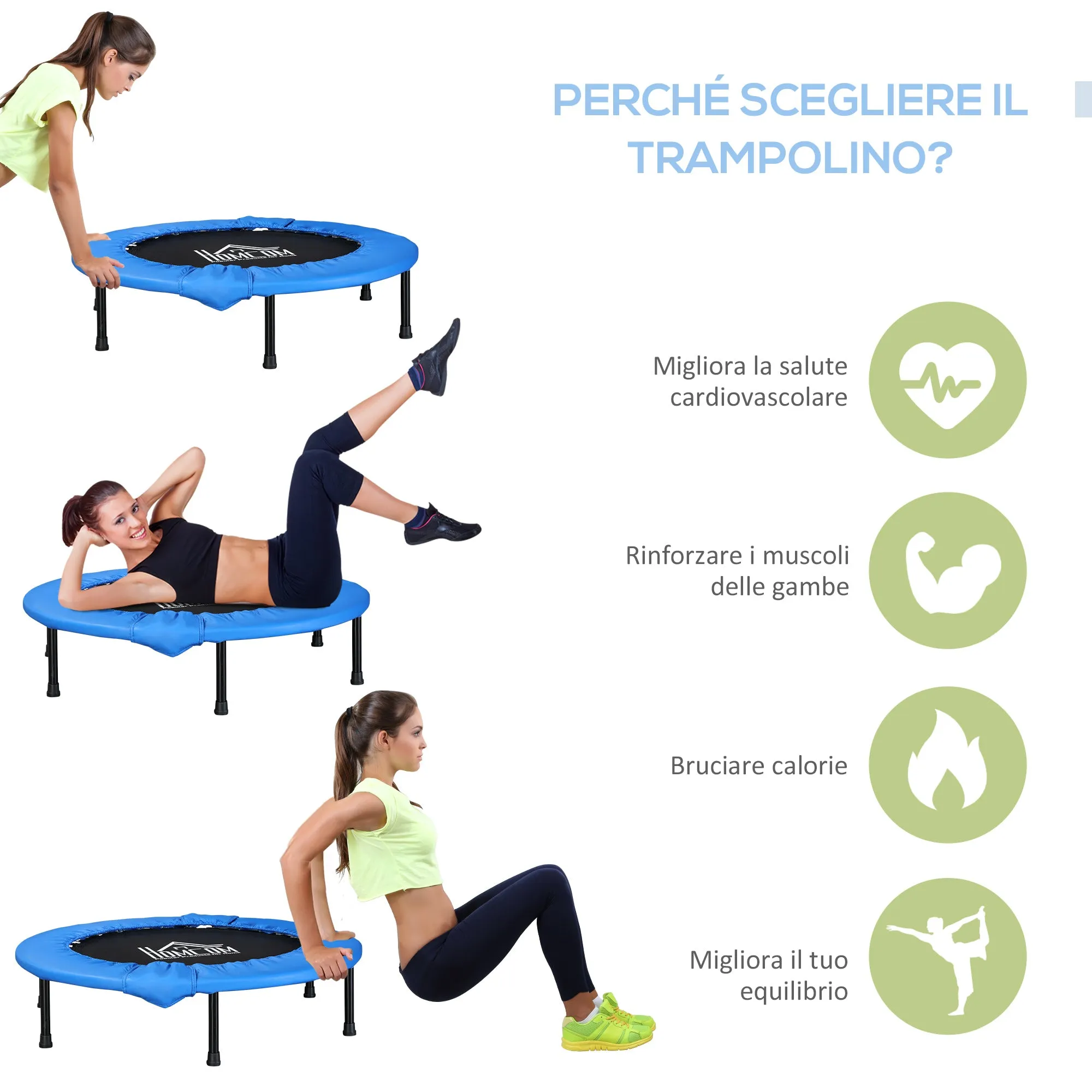EASYCOMFORT Trampolino Elastico Fitness Pieghevole da Giardino, Φ101.5 x 23cm, Blu e Nero