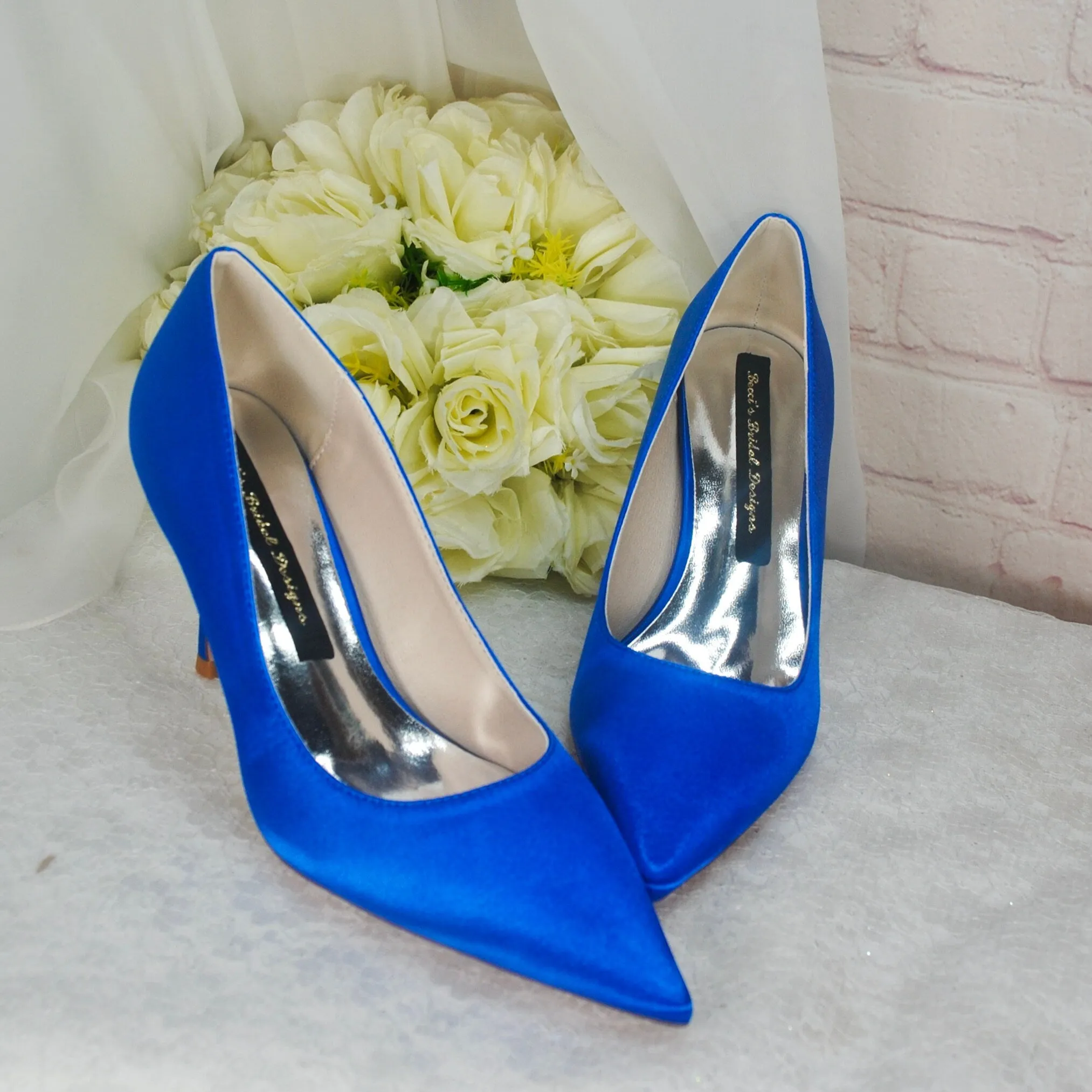 Elegant Black Satin Evening Shoe | Pointed Toe Court Shoes available in a range of colours