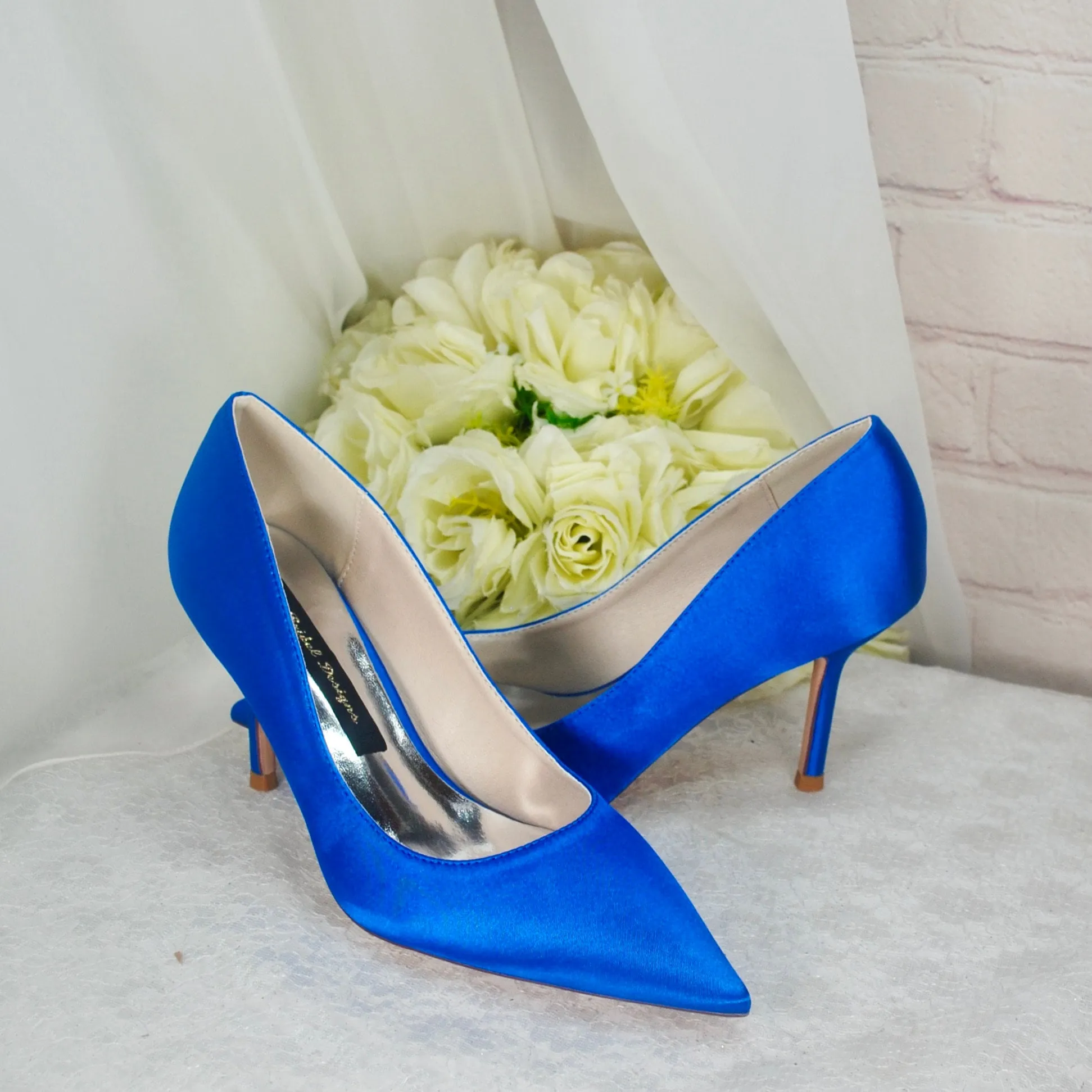 Elegant Black Satin Evening Shoe | Pointed Toe Court Shoes available in a range of colours