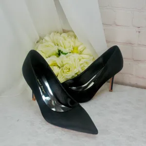 Elegant Black Satin Evening Shoe | Pointed Toe Court Shoes available in a range of colours