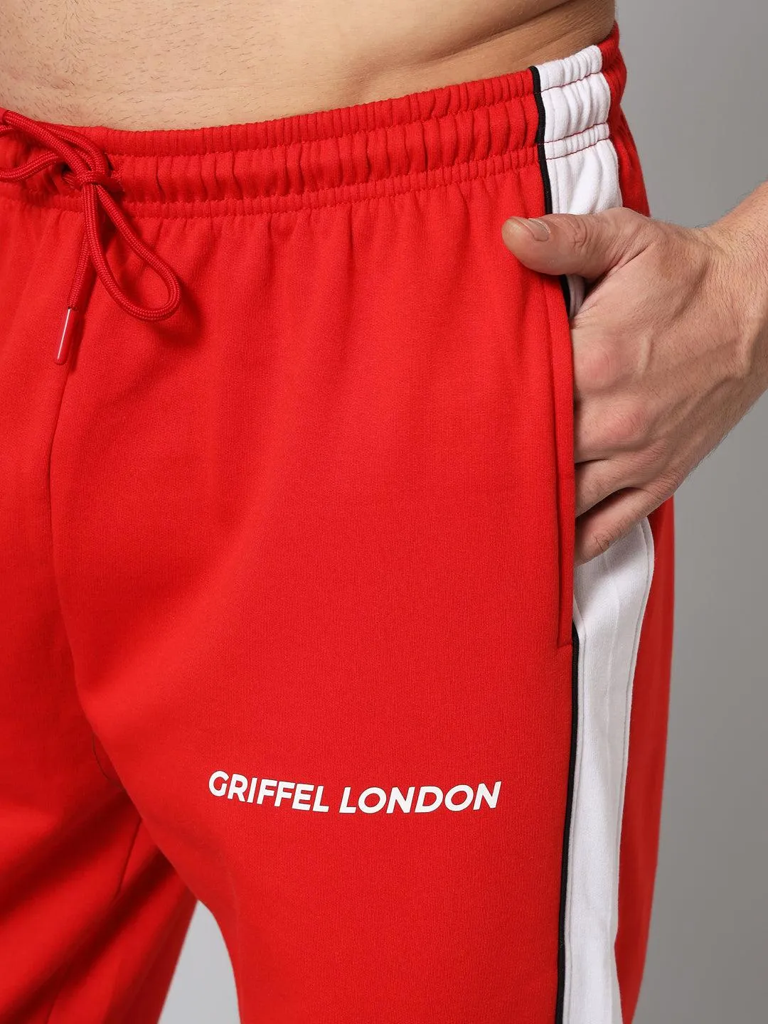 Griffel Men's Color Blocked Front Logo Fleece Zipper and Jogger Full set Red Tracksuit