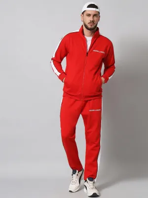 Griffel Men's Color Blocked Front Logo Fleece Zipper and Jogger Full set Red Tracksuit