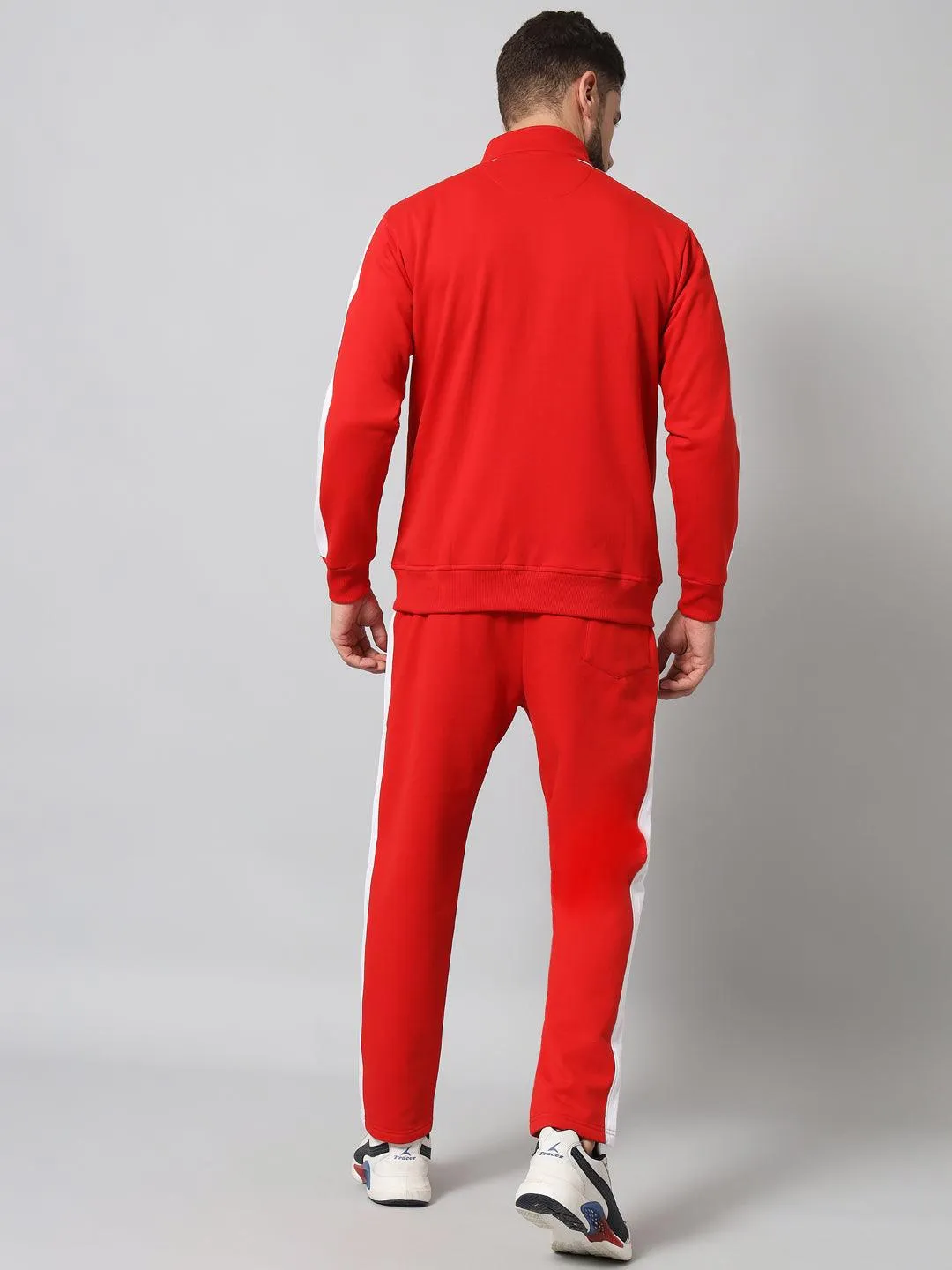 Griffel Men's Color Blocked Front Logo Fleece Zipper and Jogger Full set Red Tracksuit