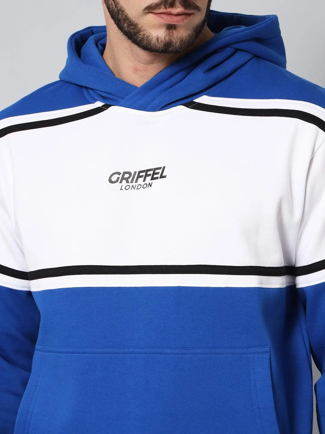 Griffel Men's Color Blocked Front Logo Fleece Zipper and Jogger Full set Royal Tracksuit