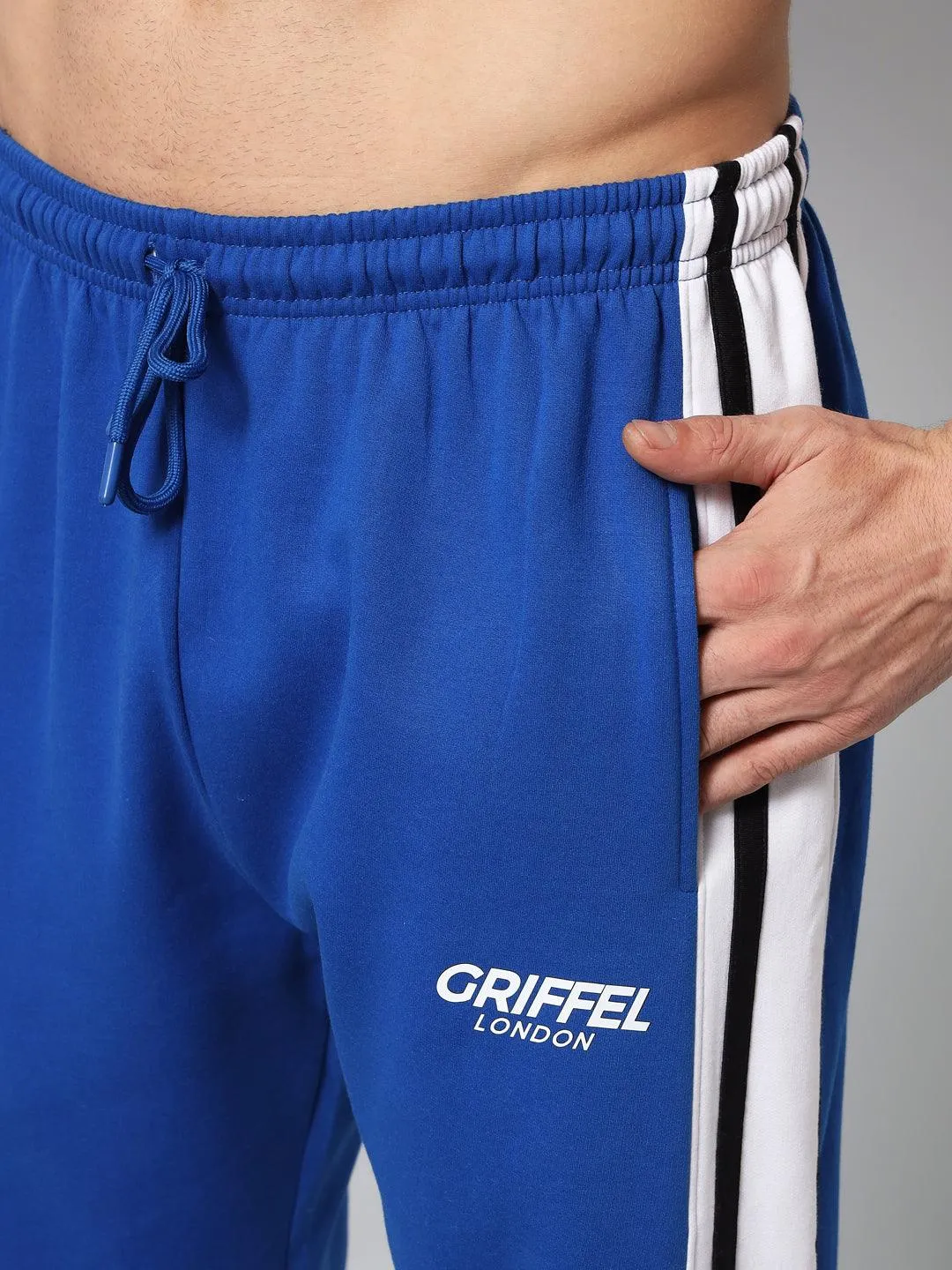 Griffel Men's Color Blocked Front Logo Fleece Zipper and Jogger Full set Royal Tracksuit