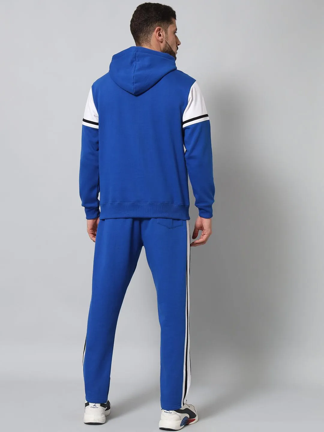 Griffel Men's Color Blocked Front Logo Fleece Zipper and Jogger Full set Royal Tracksuit