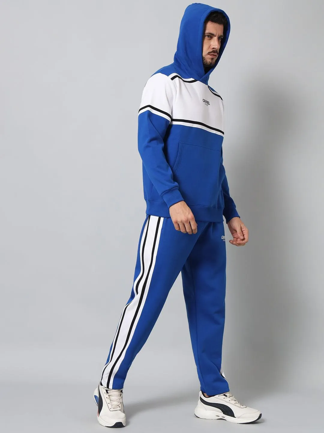 Griffel Men's Color Blocked Front Logo Fleece Zipper and Jogger Full set Royal Tracksuit