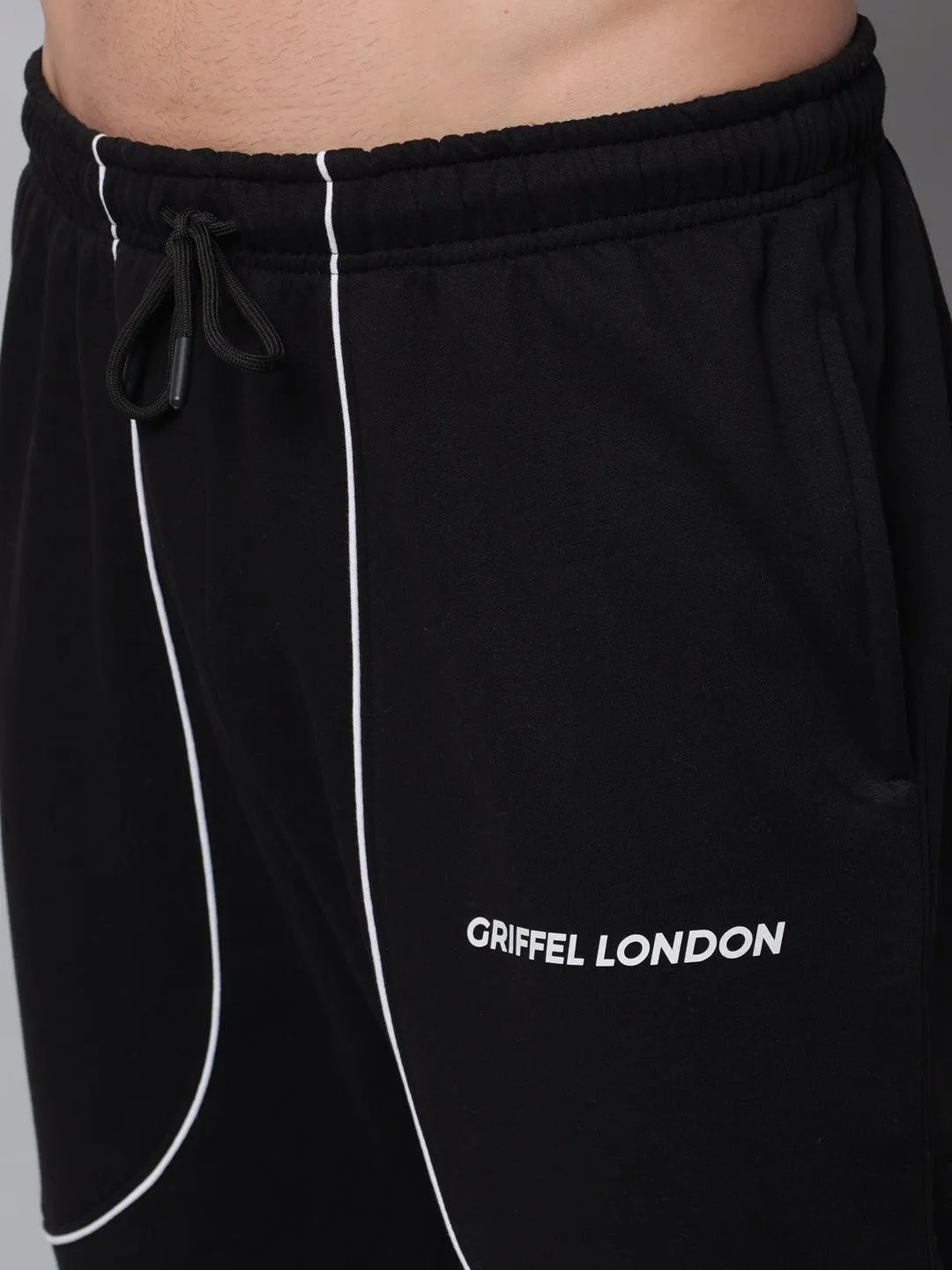 Griffel Men's Front Logo Fleece Zipper and Jogger Full set Black Tracksuit