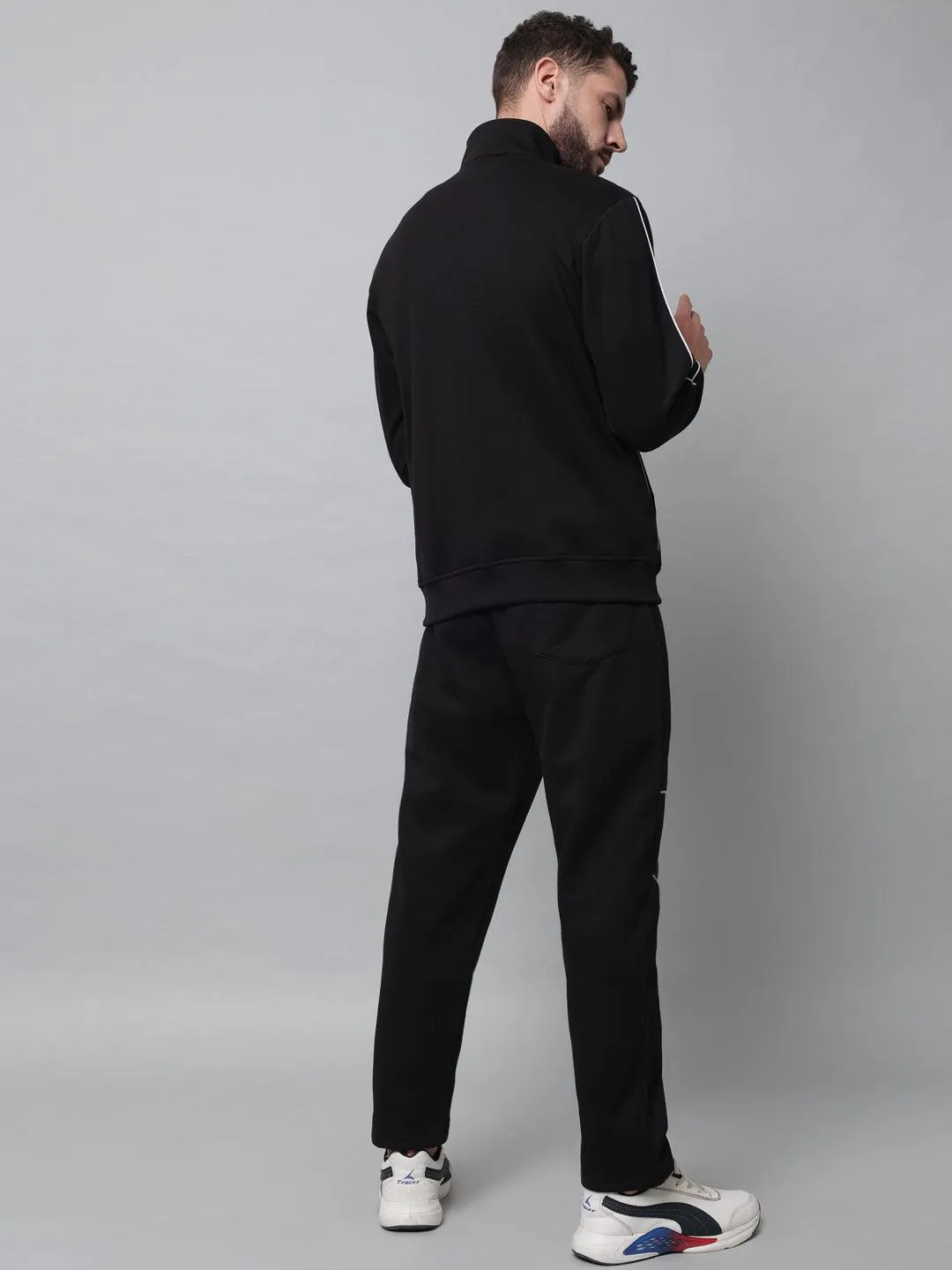 Griffel Men's Front Logo Fleece Zipper and Jogger Full set Black Tracksuit