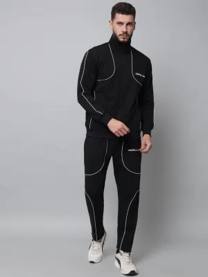 Griffel Men's Front Logo Fleece Zipper and Jogger Full set Black Tracksuit