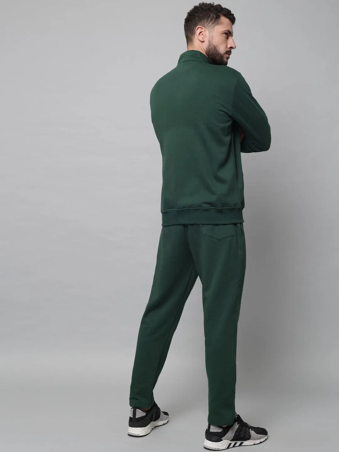 Griffel Men's Front Logo Fleece Zipper and Jogger Full set Green Tracksuit