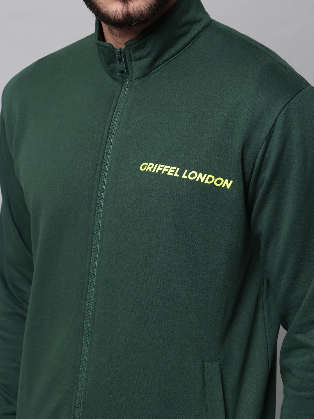 Griffel Men's Front Logo Fleece Zipper and Jogger Full set Green Tracksuit