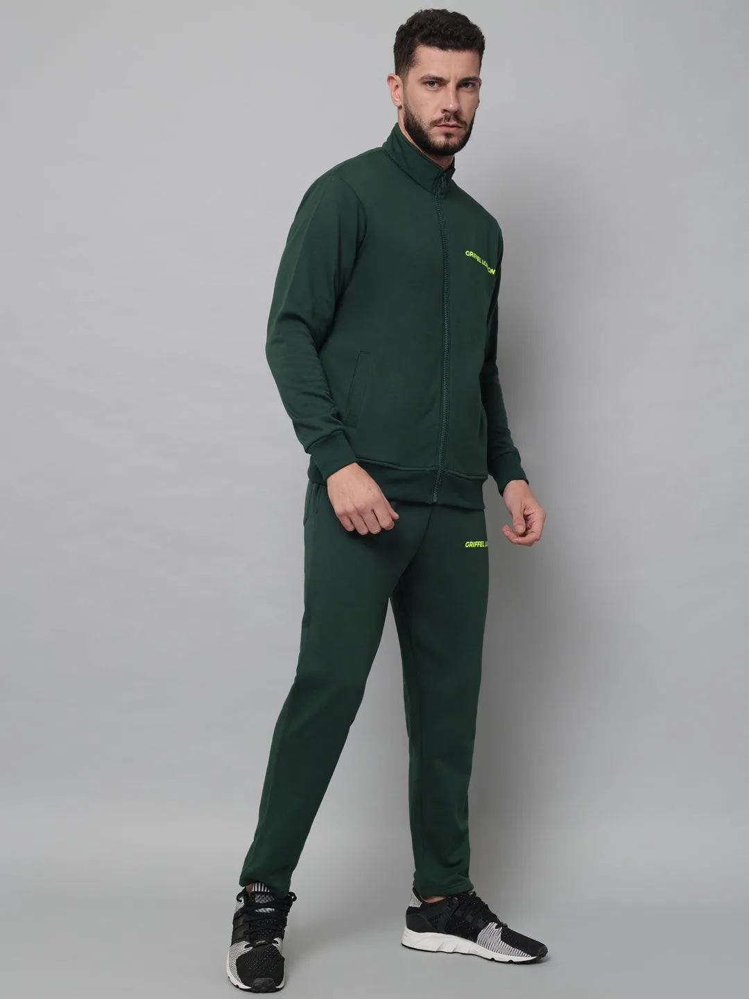 Griffel Men's Front Logo Fleece Zipper and Jogger Full set Green Tracksuit
