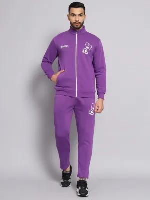 Griffel Men's Front Logo Print Fleece Zipper and Jogger Full set Dark Purple Tracksuit